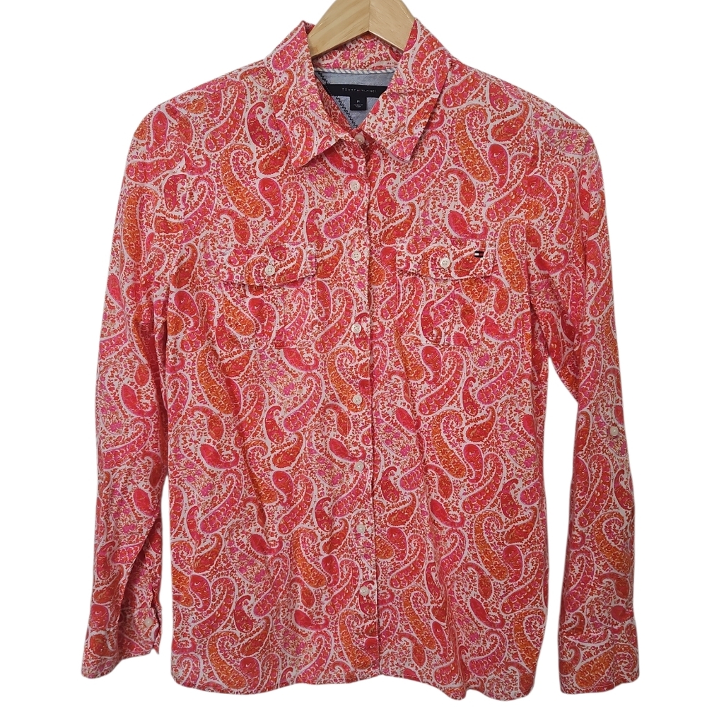 Tommy Hilfiger Pink Paisley Cotton Buttondoen Shirt Size Medium